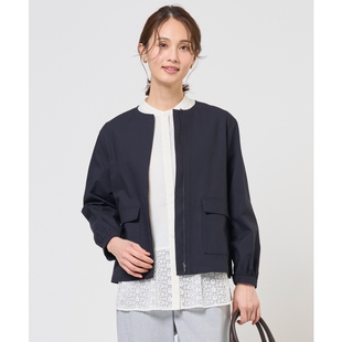 J.PRESS时尚 适宜设计感TC亚麻干爽斜纹无领夹克外套女ONWARD