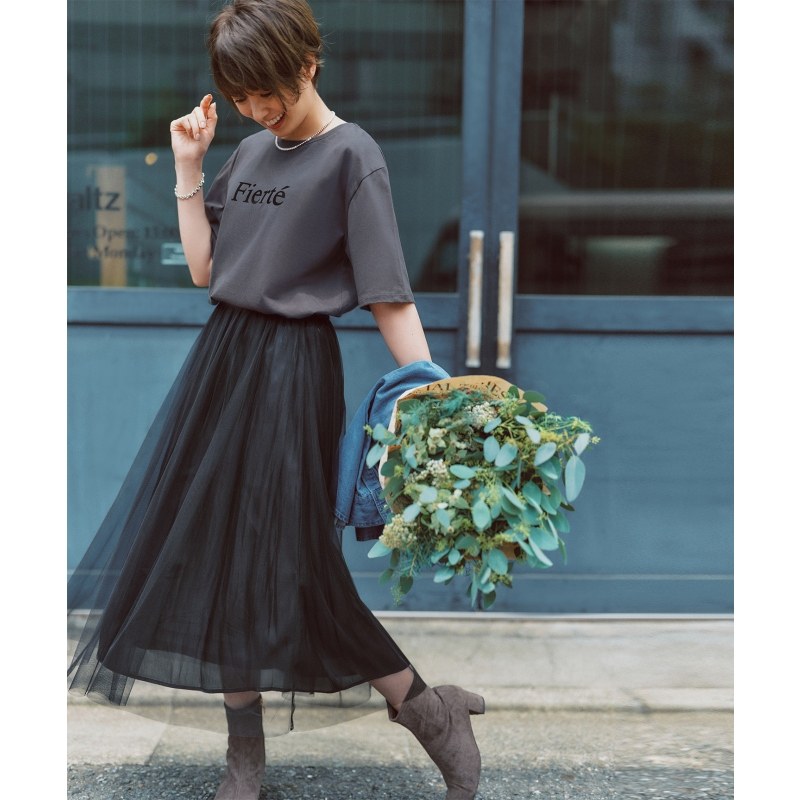 any FAM可机洗松紧腰闪亮薄纱裙女ONWARD