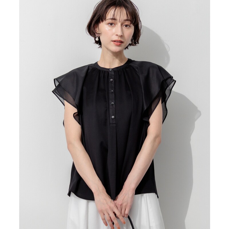 23区优雅适宜时尚秋叶拼接荷叶袖针织衫女ONWARD
