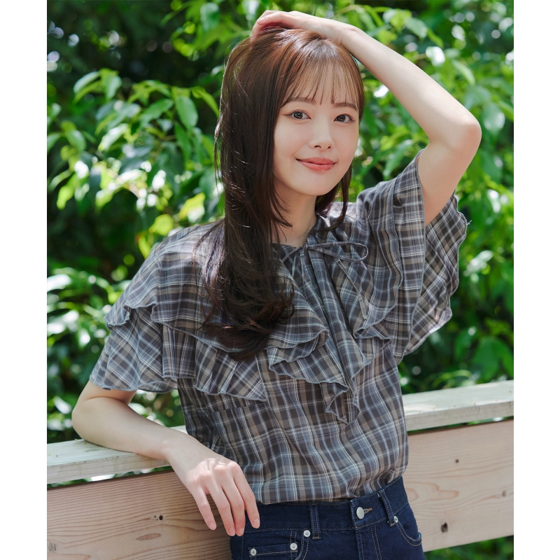 Tiaclasse温柔气质适宜可水洗格纹镶边衬衫女ONWARD