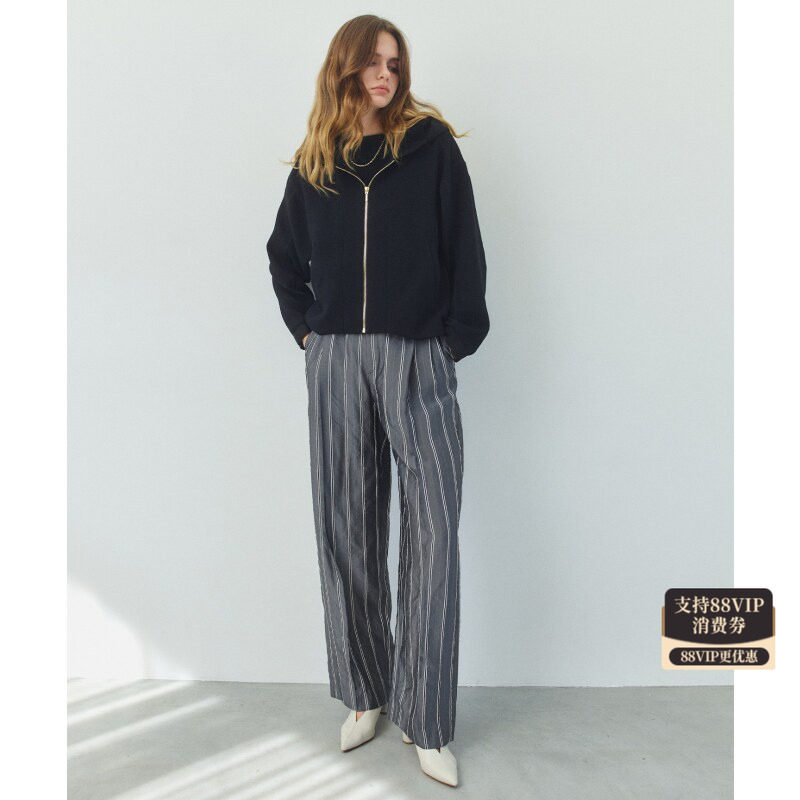 BEIGE,优雅通勤简约PALMER条纹双褶宽腿裤女ONWARD