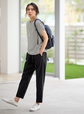 any FAM接触冷感松紧腰弹力凉感褶皱裤女ONWARD