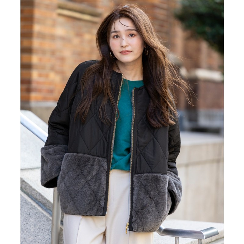 ANY SIS时尚温柔简约气质仿皮草复合绗缝夹克外套女ONWARD