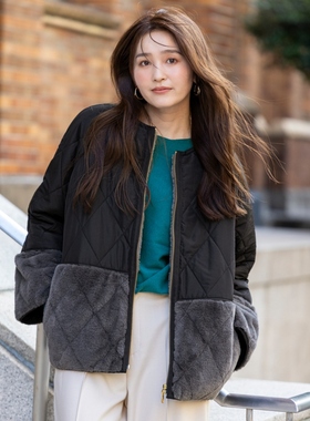 ANY SIS时尚温柔简约气质仿皮草复合绗缝夹克外套女ONWARD