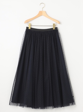 【組曲】【2WAY】日系优雅气质两面穿薄纱半身裙百褶纱裙藏蓝色