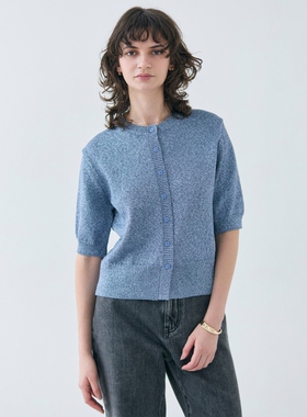 BEIGE，时尚通勤小众可水洗VANDA含闪光丝短袖圆领开衫女ONWARD