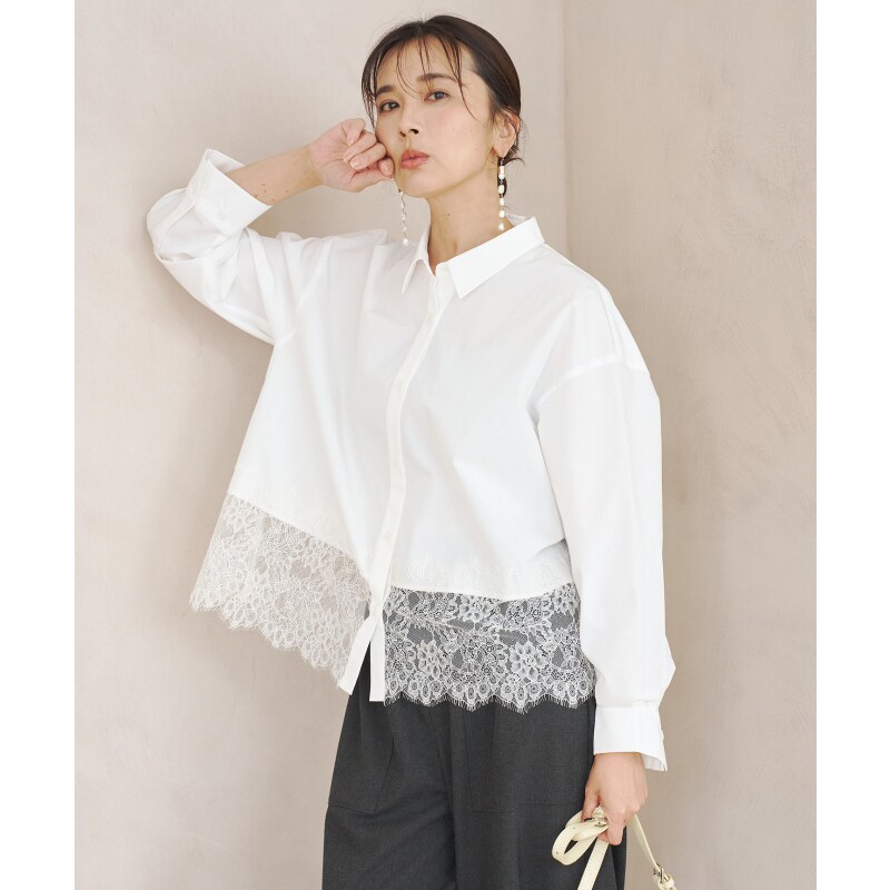 UNFILO×STORY联名易护理下摆蕾丝短款衬衫女ONWARD图片