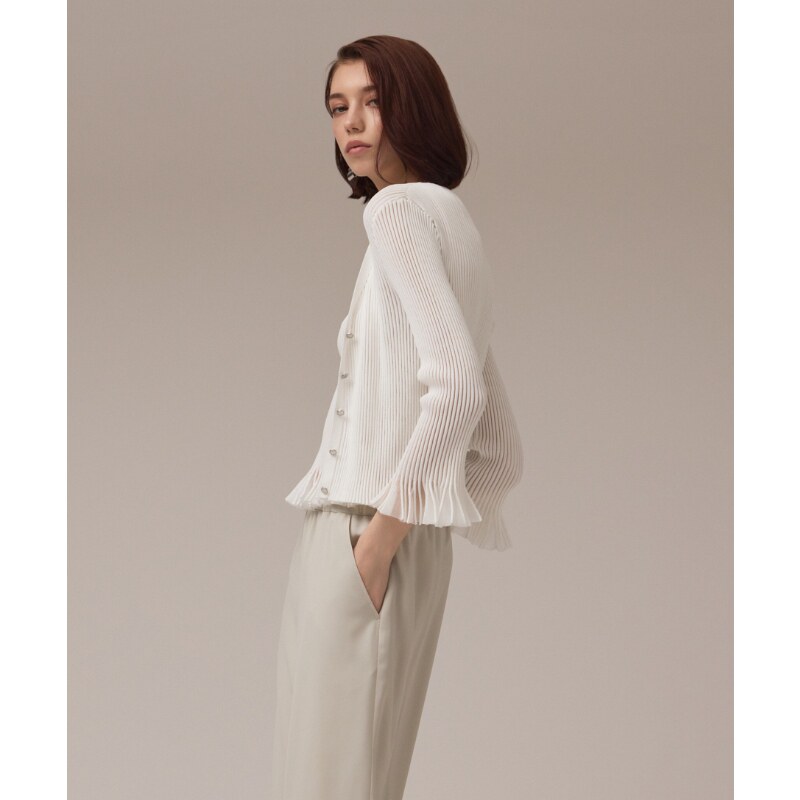 GRACE CONTINENTAL时尚设计感小众透明褶边针织开衫女ONWARD