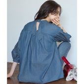 23区SLOW系列时尚 简约气质轻型盎司牛仔后系带衬衫 女ONWARD