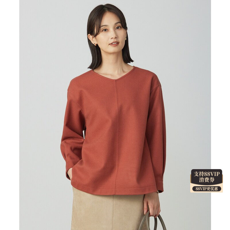 J.PRESS可水洗麦尔登针织V领剪裁上衣T恤女ONWARD