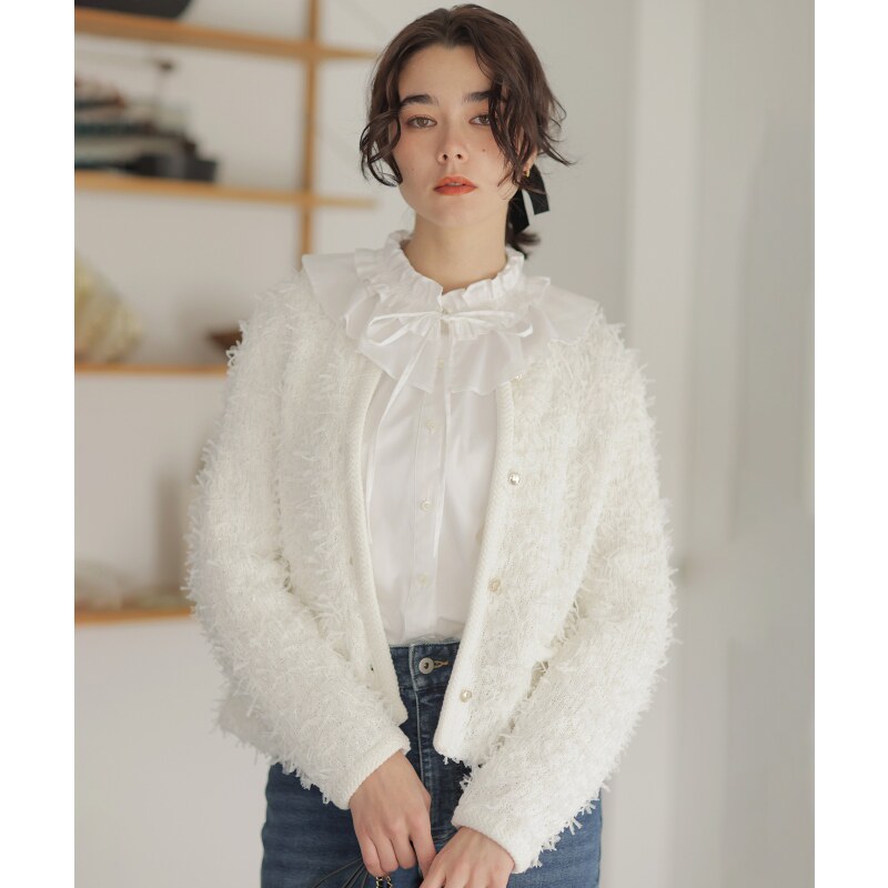 组曲优雅感简约适宜薄纱花式纱线针织夹克女ONWARD