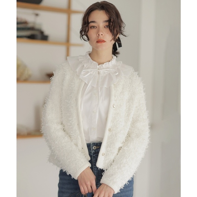 组曲优雅感简约适宜薄纱花式纱线针织夹克女ONWARD