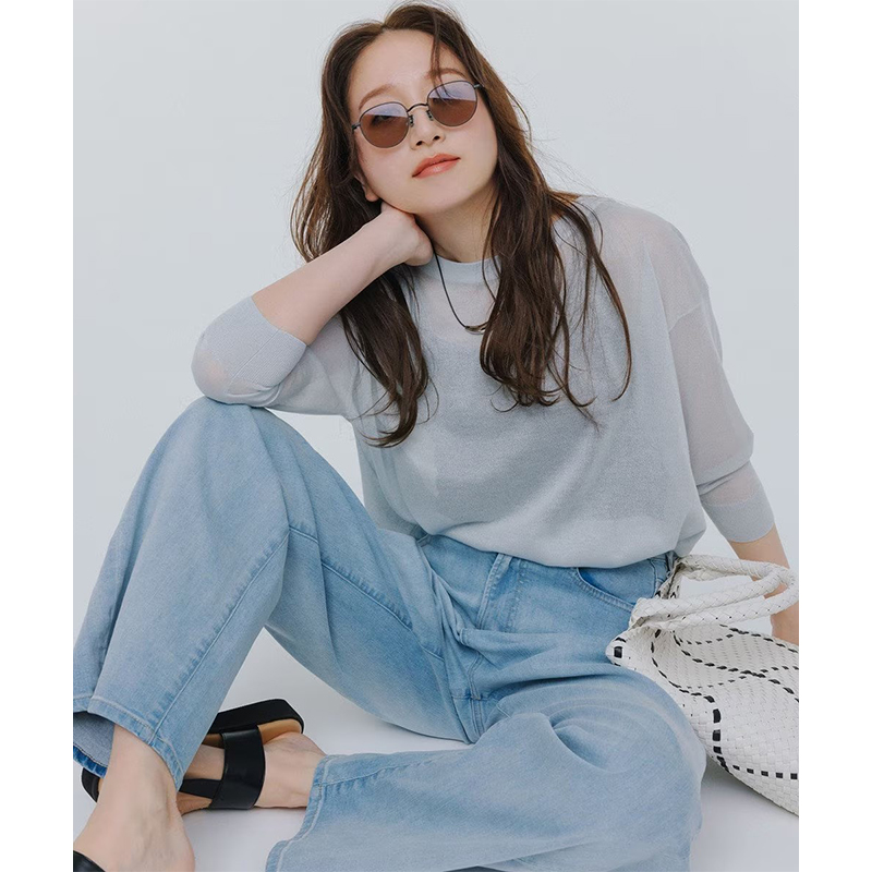 23区时尚气质高智感通勤适宜可水洗闪亮透视船领针织衫女ONWARD