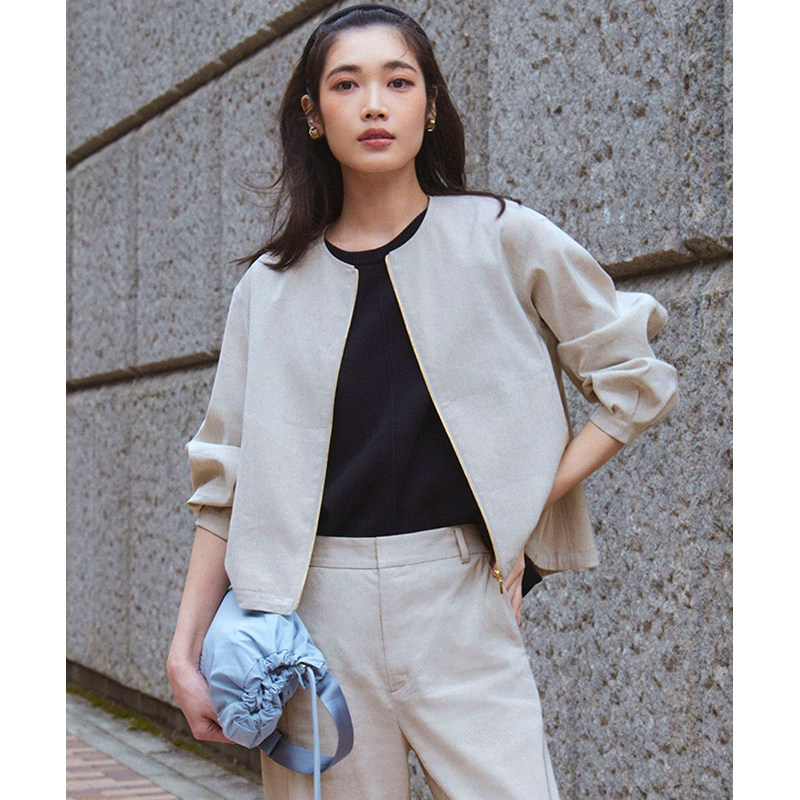 23区可水洗亚麻人造丝时尚通勤气质弹力夹克外套女ONWARD