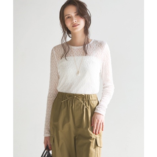 女ONWARD 气质褶皱蕾丝透视针织衫 23区SLOW系列限定款 时尚