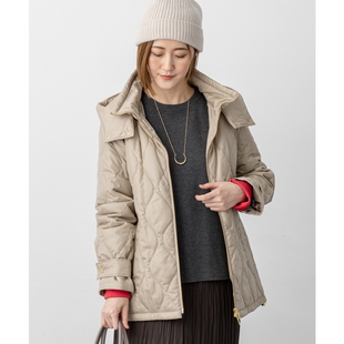 23区优雅气质感防水加工中棉填充连帽外套女ONWARD