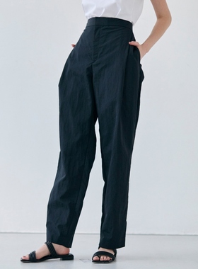 BEIGE，优雅气质可洗CROCUS曲线剪影设计感褶皱休闲裤女ONWARD