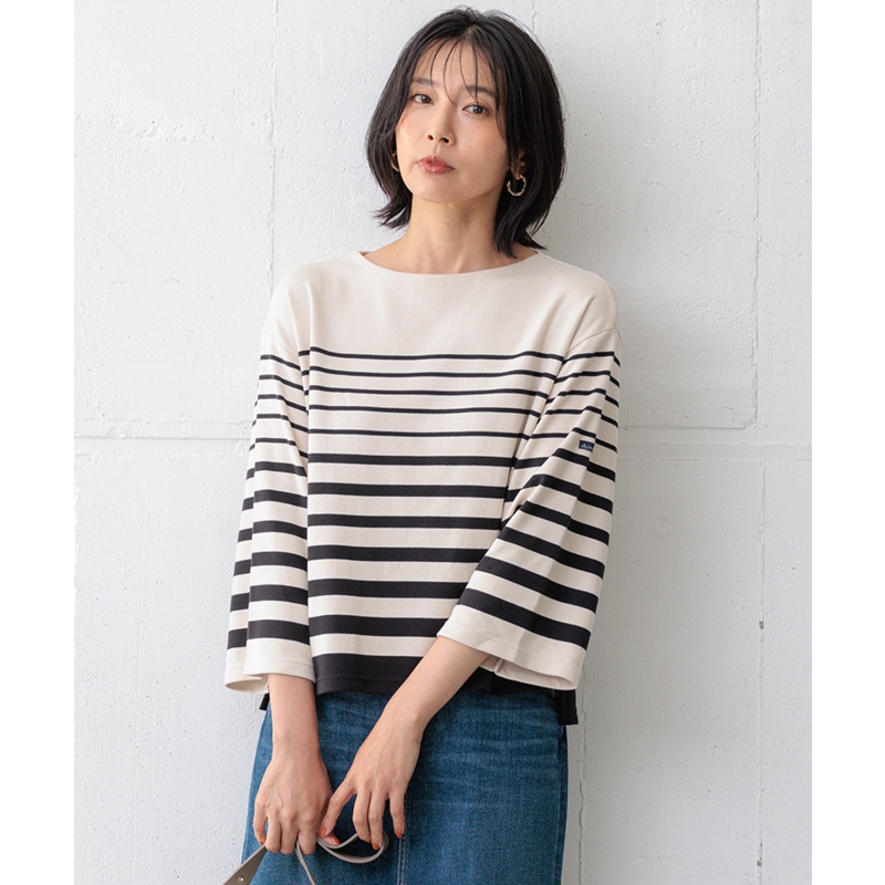 23区可洗Armor-lux喇叭袖条纹气质简约上衣女ONWARD