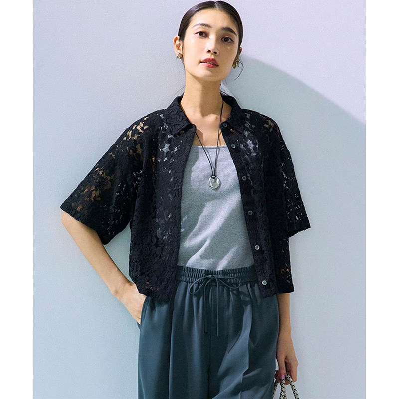 23区SLOW系列时尚气质优雅简约图案蕾丝衬衫女ONWARD