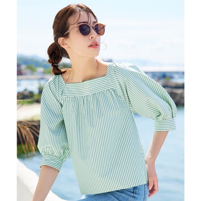 Tiaclasse可手洗清新温柔条纹泡泡袖女士上衣日系轻奢ONWARD