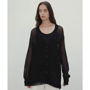 开衫 通勤小众可水洗ALOE棉质网状V领中长款 女ONWARD 时尚 BEIGE