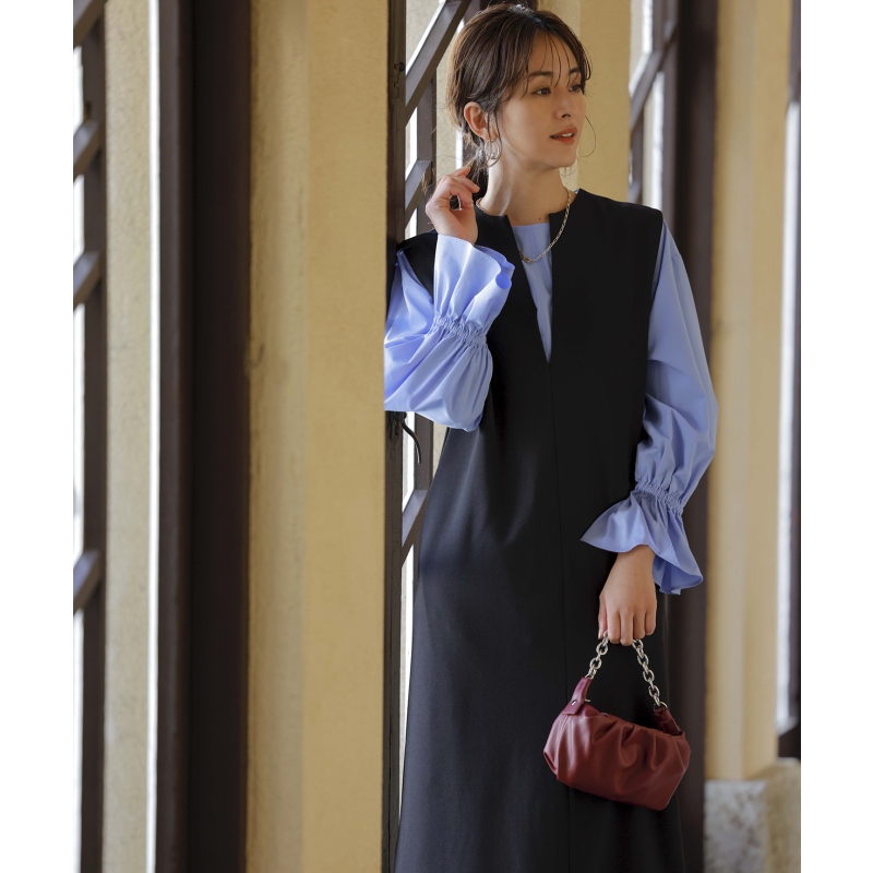 UNFILO弹力可水洗乔其纱气质优雅设计感小众修身连衣裙