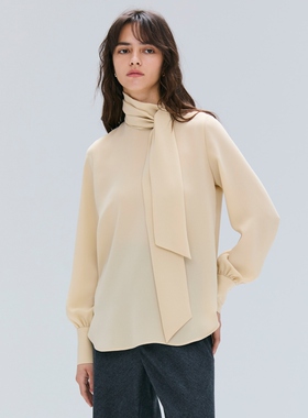 BEIGE，高智感时尚适宜设计可水洗STOW泡泡袖蝴蝶结系带罩衫女ONW
