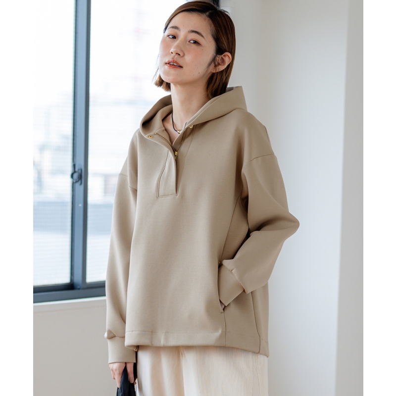 23区时尚优雅气质适宜可水洗棉质空气感绗缝垂坠连帽衫女ONWARD