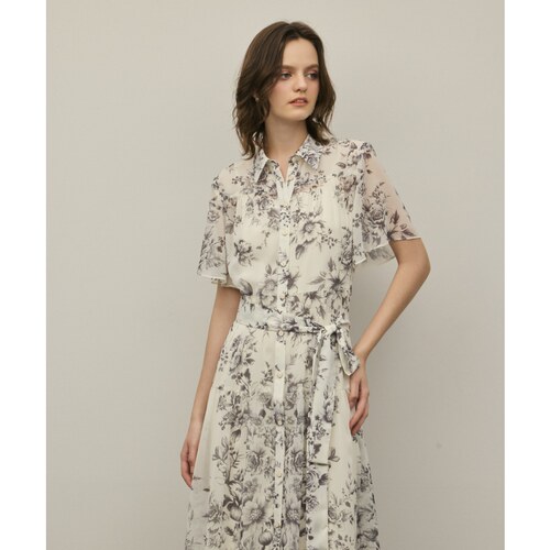 GRACE CONTINENTAL造型师木津明子碎花衬衫式喇叭连衣裙女ONWARD