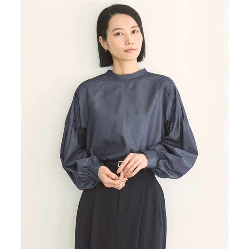 UNFILO时尚适宜休闲斜纹牛仔肩部褶皱衬衫女ONWARD图片
