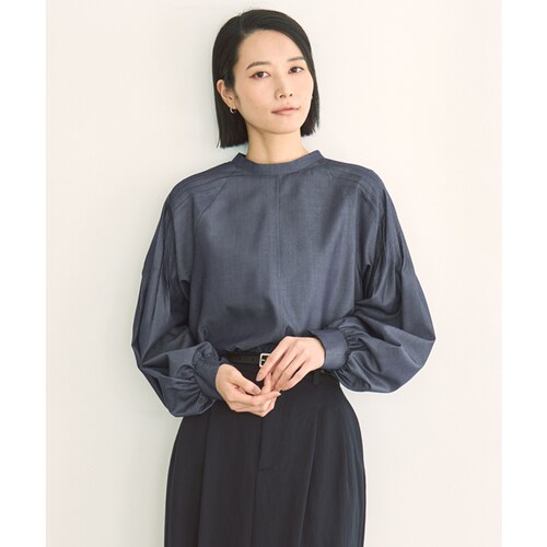 UNFILO时尚适宜休闲斜纹牛仔肩部褶皱衬衫女ONWARD