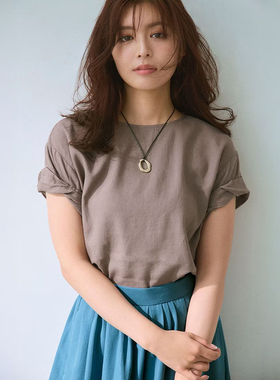 any FAM时尚简约气质手洗可欧式亚麻扭纹袖衬衫女ONWARD