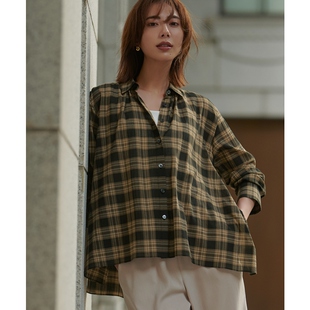 23区简约时尚 女ONWARD 优雅气质感薄纱棉质格纹衬衫