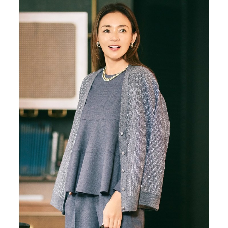 自由区简约气质SHIHO同款金银线粗花呢开襟针织衫女ONWARD