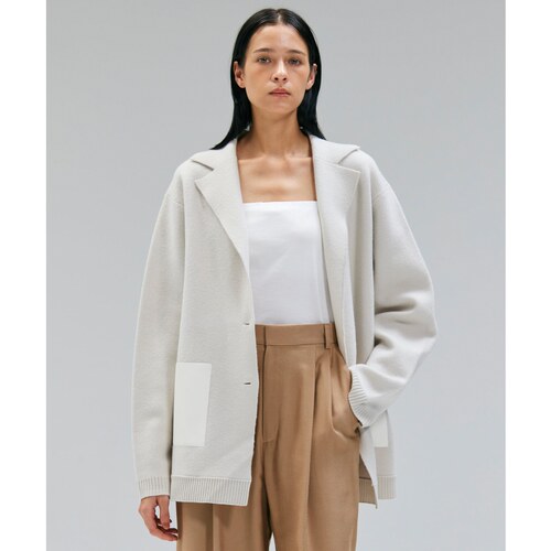 BEIGE，优雅高质感时尚皮革口袋配毛线夹克女ONWARD