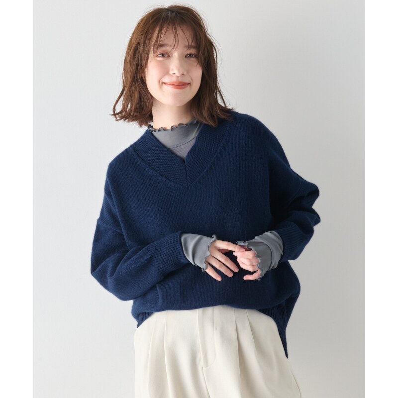 any FAM可机洗羊毛V领适宜简约气质套头衫毛衣女ONWARD