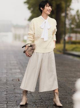 any FAM可机洗秋冬温柔宽松显瘦女士阔腿裤深蓝色米色藏蓝色亮绿