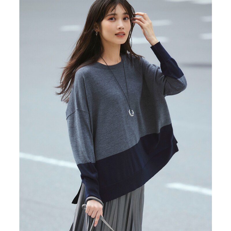 23区可洗精纺羊毛宽松剪影针织衫女ONWARD秋冬新品