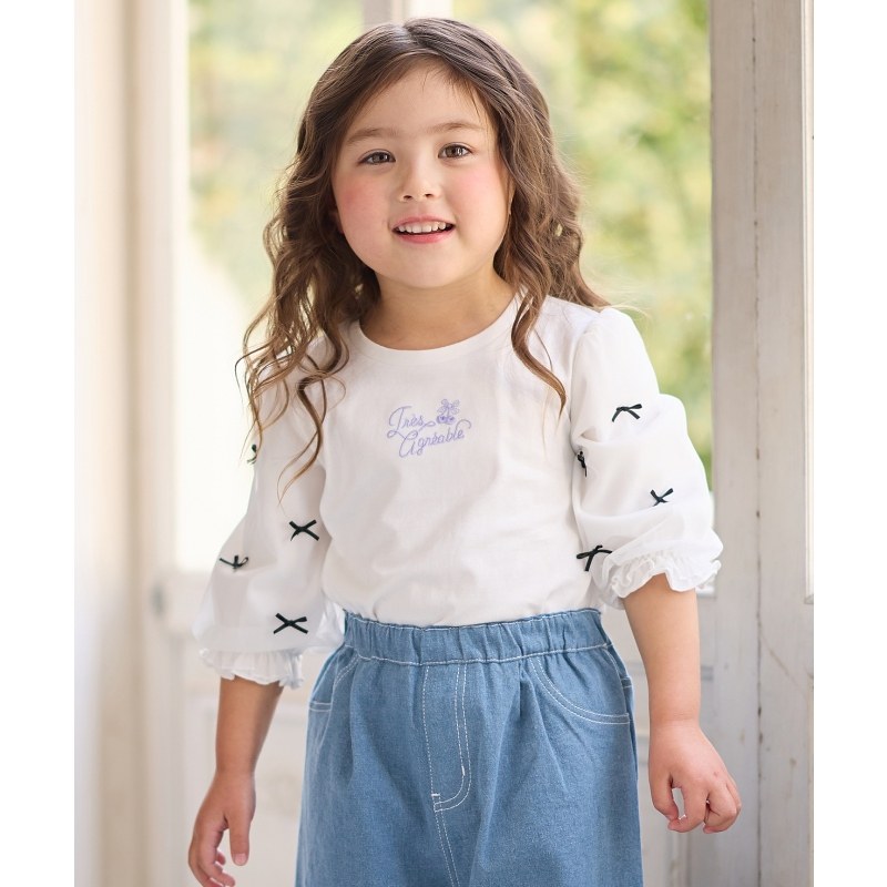 any FAM KIDS时尚感甜美设计蝴蝶结与薄纱七分袖T恤女童ONWARD,童装/婴儿装/亲子装,T恤,淘宝优惠券,粉丝福利购,淘宝优惠卷