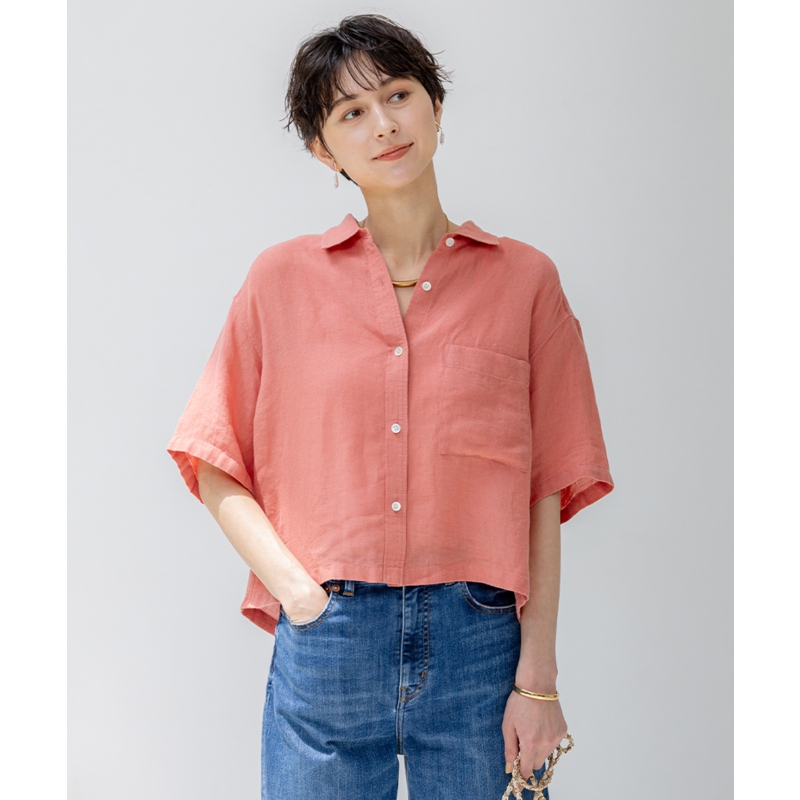 23区LIBECO系列可洗时尚适宜亚麻短款设计衬衫女ONWARD