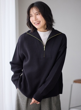 any FAM可机洗仿卫衣风格半拉链适宜针织衫女ONWARD