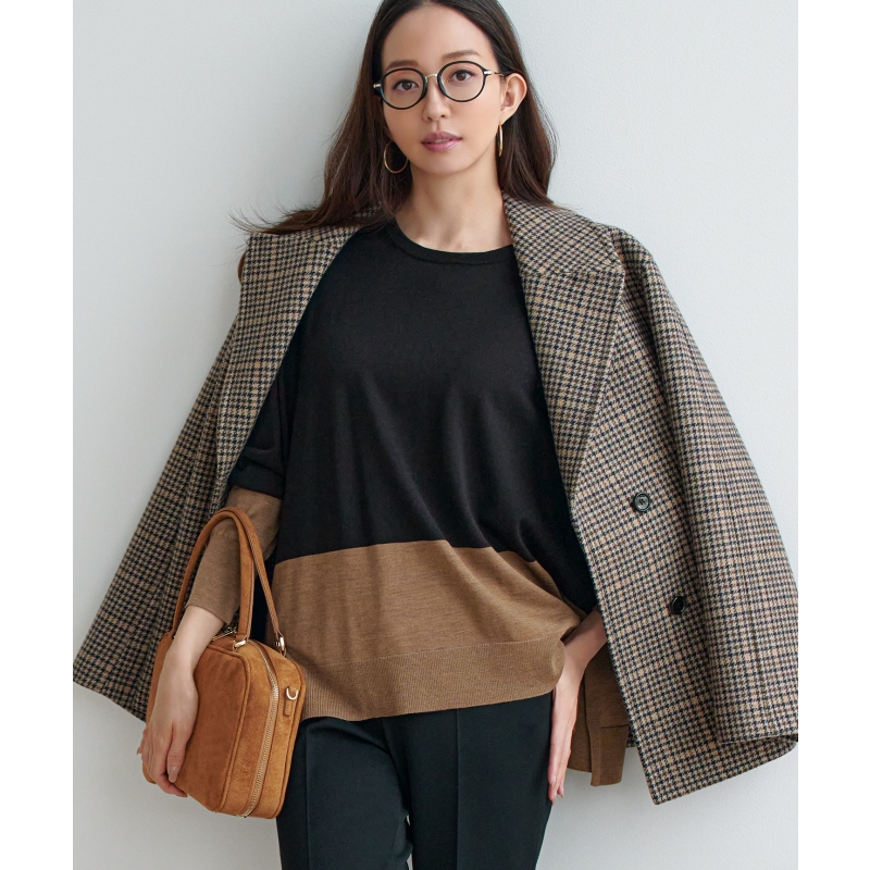 23区优雅感气质可洗毛纺羊毛拼色针织衫女ONWARD