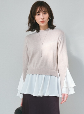 23区Oggi合作款喇叭缎面拼接亮片针织衫毛衣女ONWARD