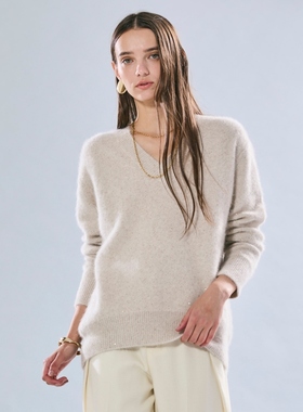 BEIGE，感通勤气质AMARILLO亮片混狐毛V领针织衫毛衣女ONWARD