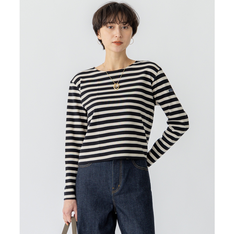 23区可洗Armor-lux系列光滑后扣条纹简约长袖T恤女ONWARD