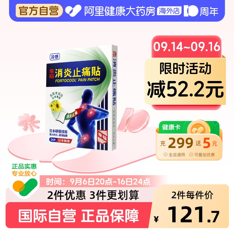 中国香港港版幸福医药消炎止痛贴关节痛淤伤扭伤舒缓肩背24片图片