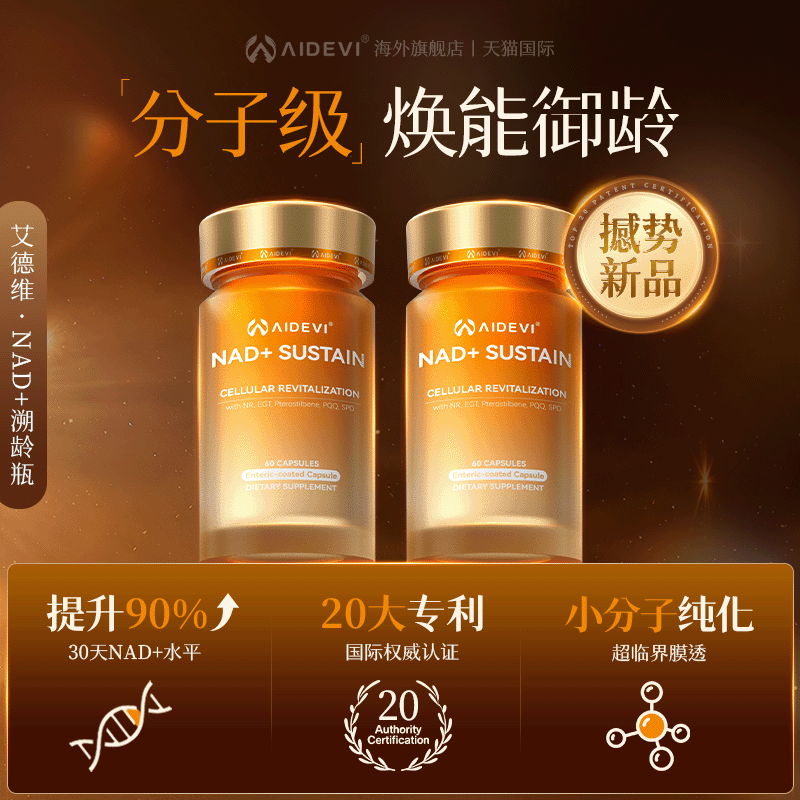 Aidevi艾德维NAD+溯龄瓶专利NR麦角硫因 紫檀芪亚精胺PQQ时光胶囊