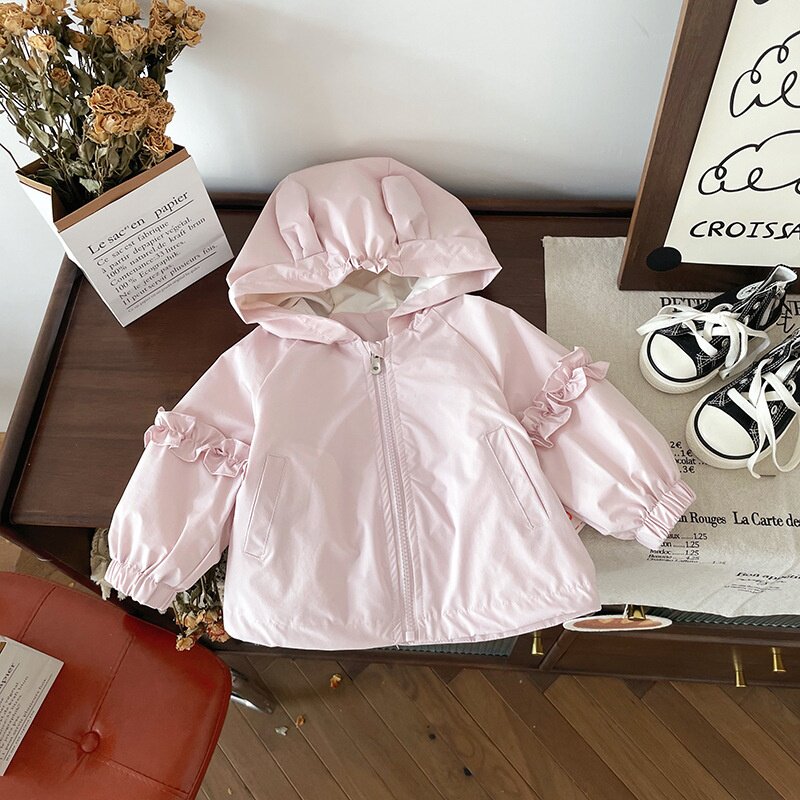 QW248270春秋新款儿童外套女童粉色连帽外套夹克衫