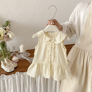 点兮婴幼儿甜美波点背心裙夏季新款娃娃领公主裙女宝宝花边连衣裙