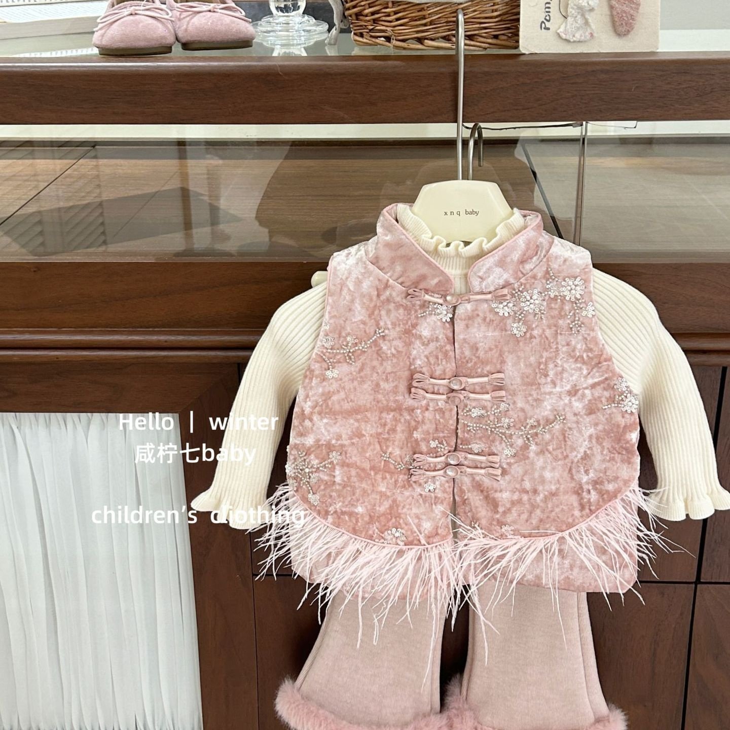 【咸柠七】女童国风秋冬中小童新中式丝绒马甲加绒微喇裤两件套潮,童装/婴儿装/亲子装,儿童运动套装,淘宝优惠券,粉丝福利购,淘宝优惠卷